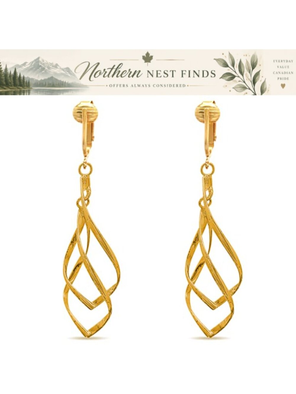 Gold Tone Non Pierced Clip On Dangling Earrings for Women